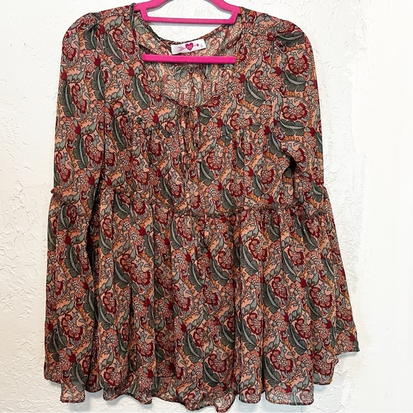 Semi sheer bell sleeve bohemian flowy top size Large - Picture 9 of 9